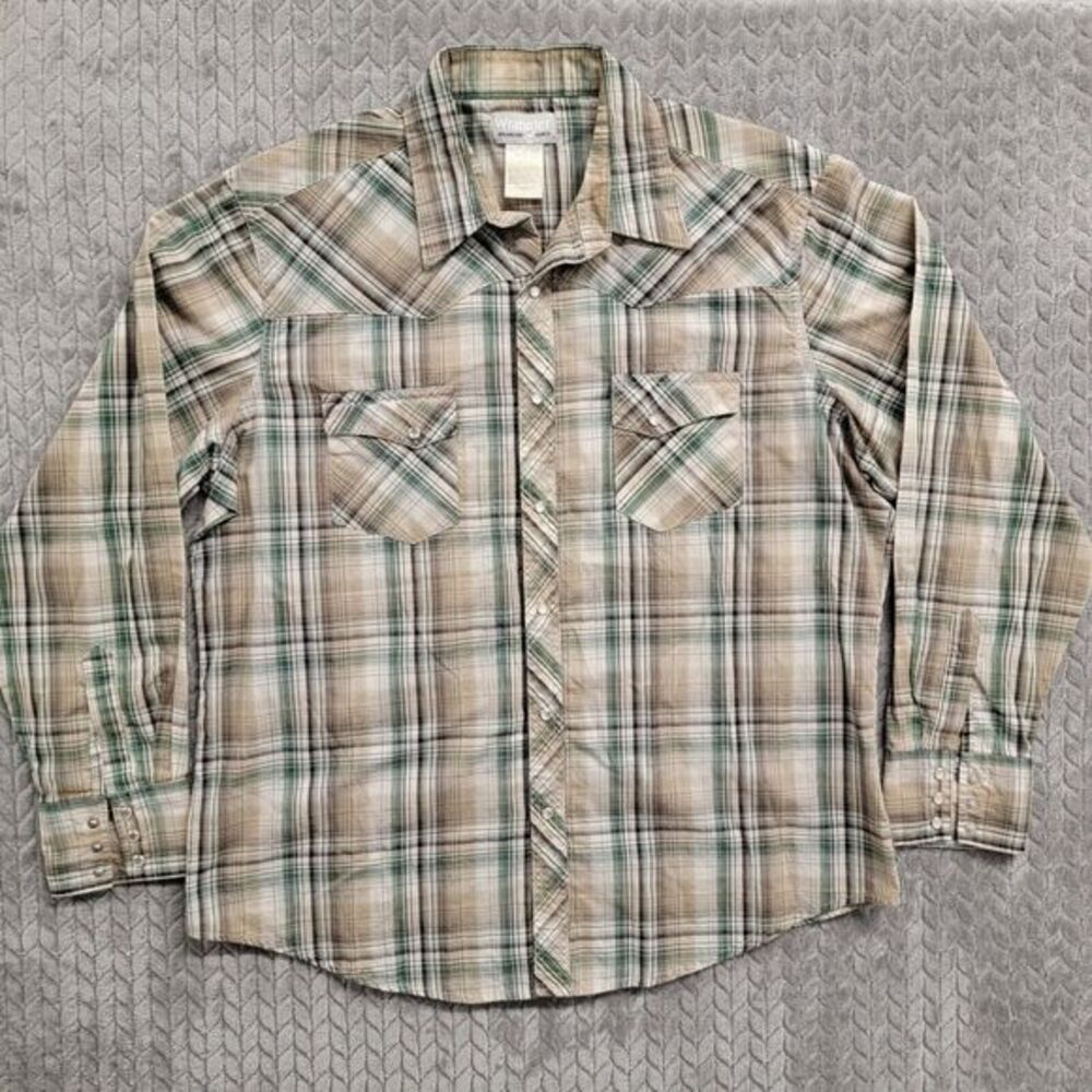 Wrangler Wrancher Plaid Pattern Men's Pearl Snap L/S Cowboy‎ Western Shirt 2XL